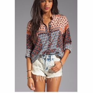 Free people caravan blouse beautiful patchwork lightweight button down xs/M